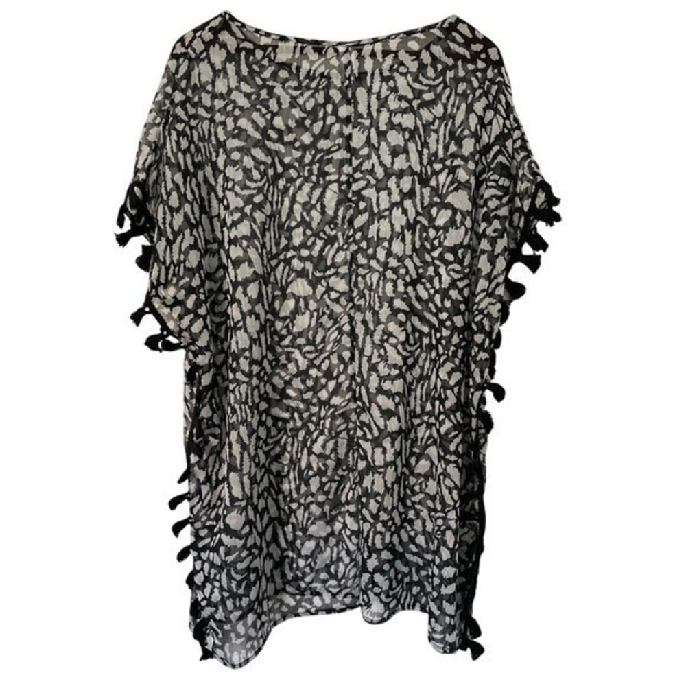 Bol Harbour Swim L 12-14 Kaftan Cover Up Black White Sheer Tassel Boho Beach